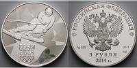 Russland 3 Rubel Winter Olympiade Sotschi 2014 Skiabfahrt, <b>2 / 16</b>, im orig. Etui & Zerti. -