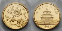 China 3 Yuan,<br>1,00g fein<br>10 mm Ø Panda mit Bambuszweig an Gewässer sitzend, original verpackt, <b>RAR !!!</b> Picture
