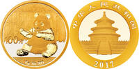 China 100 Yuan,<br>8,00g<br> fein<br>22 mm Ø Panda-Bären, 8 Gramm fein, 999 Gold -