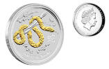 Australien 1 $ Jahr der Schlange/ Chine.Tierkreiszeichen 2013 <b>N.SERIE vergoldet</b> Lunar II -