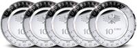 Deutschland 10 Euro<br> <b> 15x </b> In der Luft,<br> <b>kompl.Satz</b> <b>(5 Prägest. x 3 Sätze = 15 Münzen)</b></b> -
