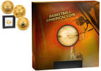Samoa 5 Dollar 24 Karat vergoldet33 mm Ø 2020 Basketball - Spherical Coin 1 oz.Silber, inkl.Schweberahmenetui und Schuber,RAR! Prooflike 1 Unze S...