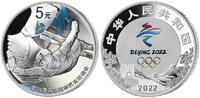 Peking - China 5 Yuan <br> <b>15 Gramm</b> Winter Oly. Peking 2022, <b> 4/8 Freestyle Skiing</b> <b> ohne Etui </b> -