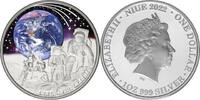 Niue 1 Dollar <br>Earth <br>farbig <br>38,6 mm Ø BLUE MARBLE Earth - Silber inkl. Kapsel & Zertifikat & Etui, <b>ab sofort, RAR! -