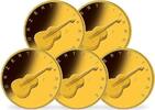 Deutschland 50 Euro<br>5 x 7,78g<br>fein<br>22,00 mm Ø Musikinstr." Konzertgitarre" <br><b> kompl.Satz, A-J i edlen Etui-Ausg. 5/5</b> -