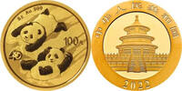 China 100 Yuan,<br>8,00g<br> fein<br>22 mm Ø Panda-Bären 40 Jahre Jubiläum, 8 Gramm fein, 999 Gold -