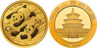 China 50 Yuan,<br>3,00g <br>fein<br>18 mm Ø P.-Bären 40 J.Jubiläum, 3 Gramm f., 999 G.<b>mit kleinem China Zertifikat !!!<b> -