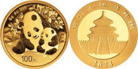 China 100 Yuan,<br>8,00g<br> fein<br>22 mm Ø Panda-Bären, 8 Gramm fein, 999 Gold -