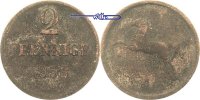 Braunschweig Wolfenbüttel 2 Pfennige Herzog Wilhelm 1931-1884, Sachsenroß, Kupfer -