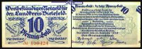 Bielefeld, Papier 10 Pfennig-Gold = 1/42 Dollar Landkreis, mit KN, Rückseite Druck verschoben<br>Topp 77.8 -