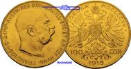 Österreich 100 Kronen,<br> 30,48g <br>fein <br>37 mm Ø Franz-Joseph I (amtl. Neuprägung) GOLD, Archivbild -