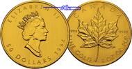 Kanada 1 oz<br>31,1g<br>fein<br>30 mm Ø Maple Leaf, Gold 1 oz., Feingehaltsangabe -9999- - Archivbild- Picture