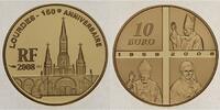 Frankreich 10 Euro, 7,78g <br>fein<br>22 mm Ø 150 Jahre Erscheinung in -Lourdes- Papst Joh.-Paul II.,Benedikt u.Maria -Gold- -