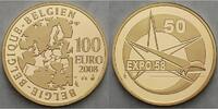 Belgien 100 Euro<br>15,54g <br>fein<br>29 mm Ø 50.Geburtstag Expo / Besonderheit: Zertifikat Nr. 666 -