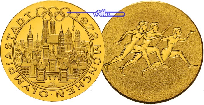 Deutschland 29,50g fein, 34mm Ø 1972 Medaille in Gold - Olympiastadt