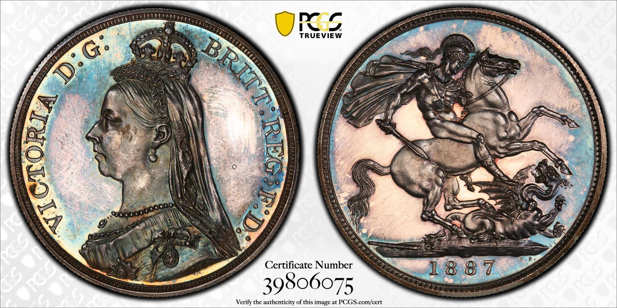 鑑定PCGS PL62 Great Britain 英国王のスピーチ Great Britain 1887 Victoria Silver Proof Crown PCGS PR-62 Gold