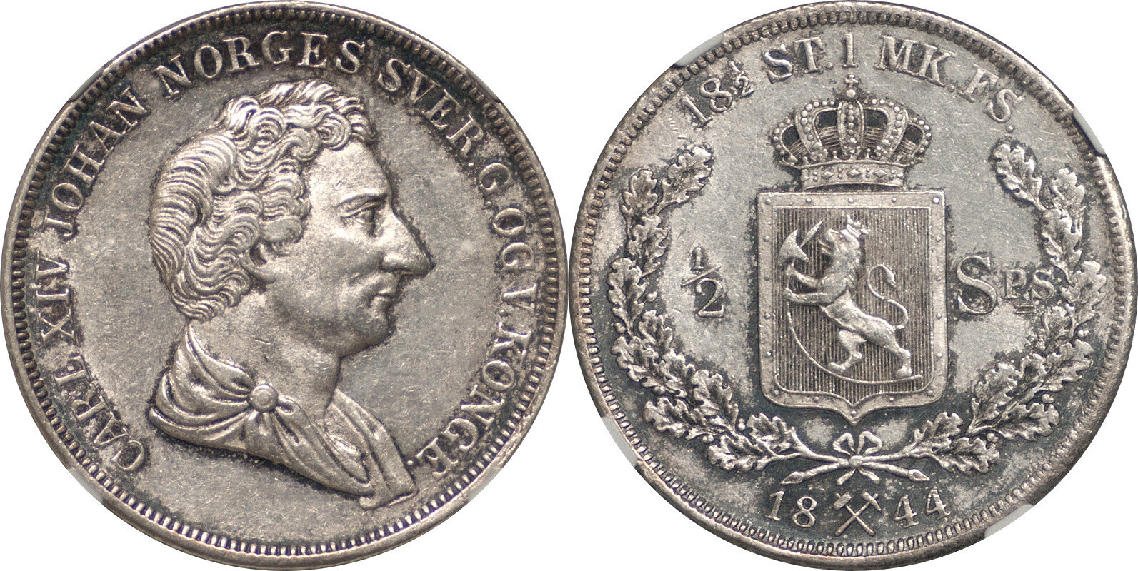 Norway 1844 Carl XIV Silver 1/2 Speciedaler NGC MS-61 RARE!! ONE