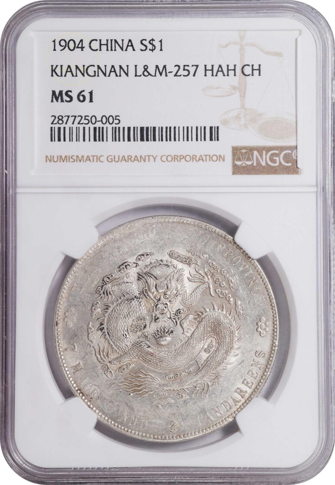 $1 CHINA. Kiangnan. 7 Mace 2 Candareens ,(1904)-HAH CH. Nanking