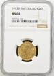 SWITZERLND G20F 1913B Switzerland GOLD 20 francs NGC MS 64