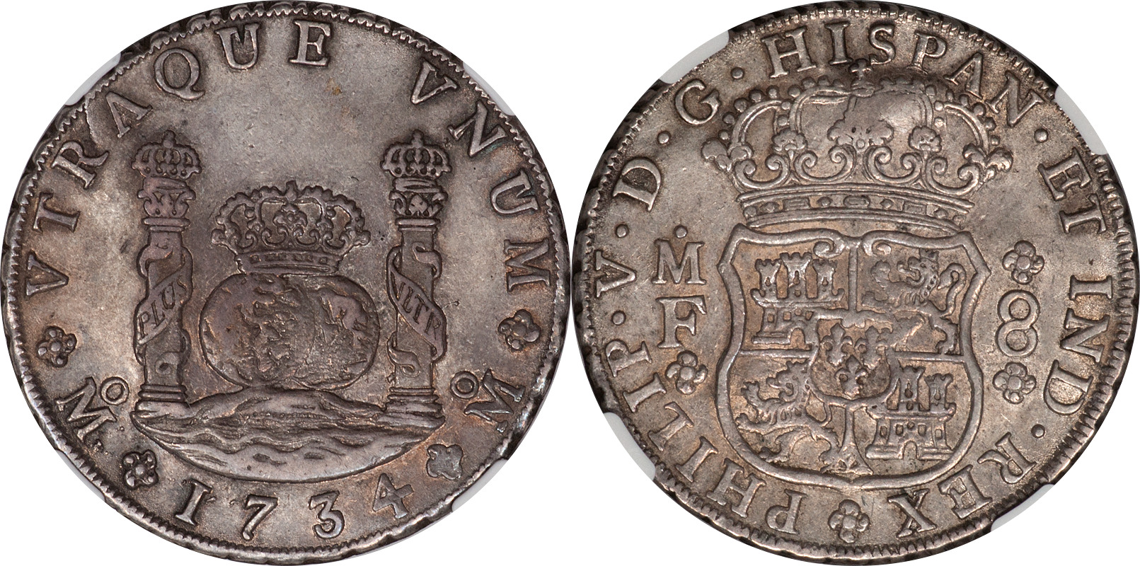 Mexico 1734-Mo MF Philip V Silver 8 Reales NGC AU-58 RARE EARLY