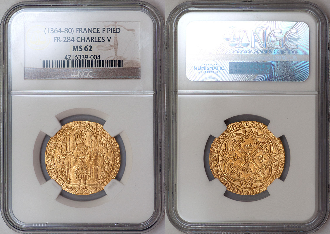 France Charles V (1364-1380) Gold Franc a Pied NGC MS-62 MS 62 | MA-Shops