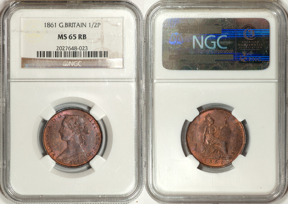 Great Britain 1861 Victoria Half Penny NGC MS-65 RB | MA-Shops