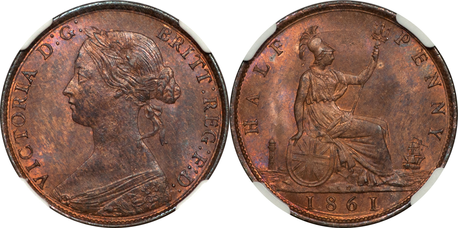 Great Britain 1861 Victoria Half Penny NGC MS-65 RB | MA-Shops