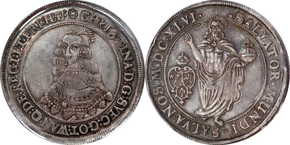 Sweden 1646 Christina Riksdaler PCGS XF-45 Great Portrait!! | MA-Shops