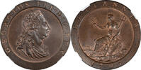 Great Britain Penny Great Britain 1797 George III Copper Cartwheel Penny NGC MS-64 BN -