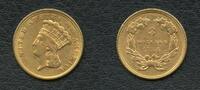 USA $3 THREE-DOLLAR PIECES USA GOLD Indian Head with headdress SCARCE -
