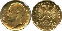 ALBANIA 20 Franga Ari Amet Zogu I UNC GOLD SCARCE -