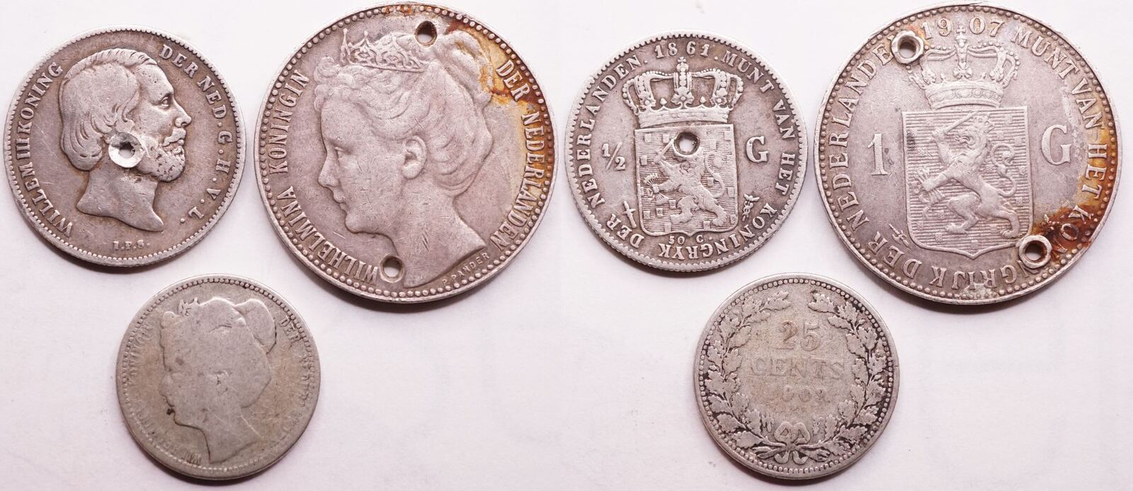 Koninkrijk der Nederlanden lot 3 coins 25 cent - 1 gulden 1861-1907 ...