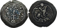 Sasanian Empire drachm Sasanian Empire silver drachm Bahram V AD 420 to 438, mural crown, korymbos, fire altar, Persia, SNS III Ia/2 -