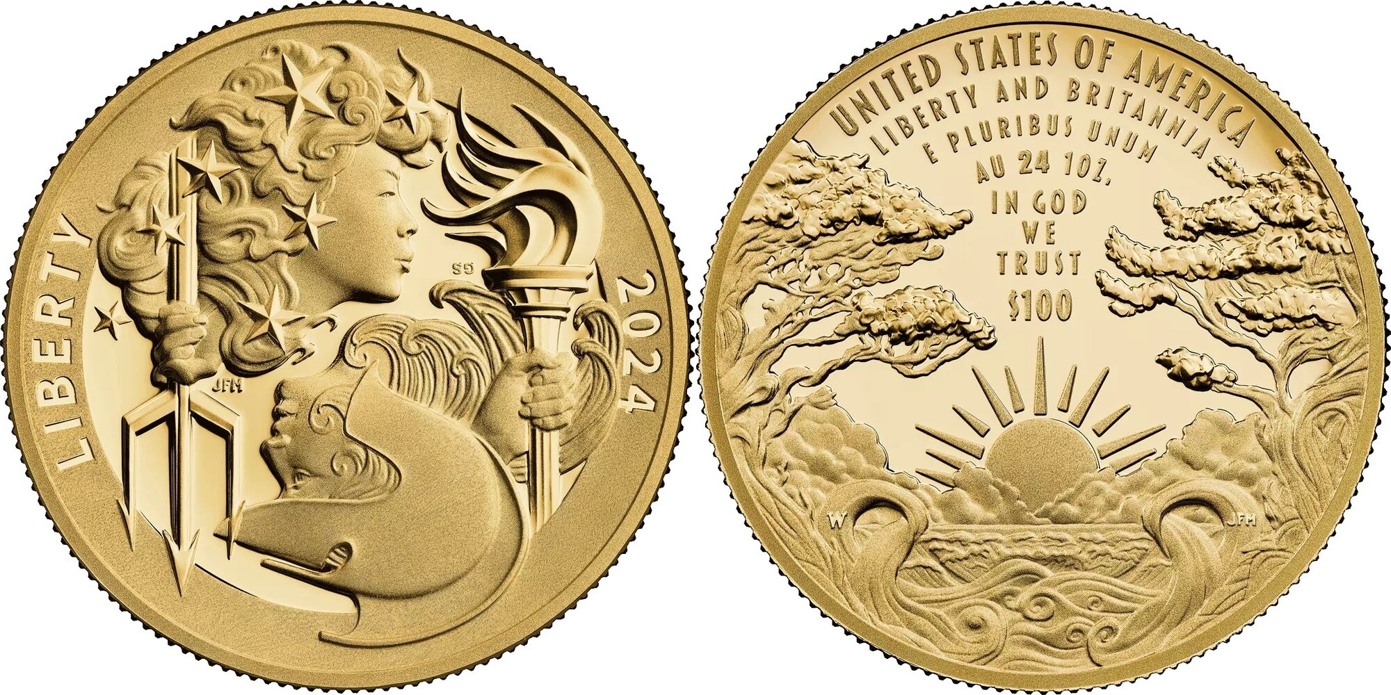 USA 100$ 2024 1 oz Gold Coin Liberty & Britannia - High