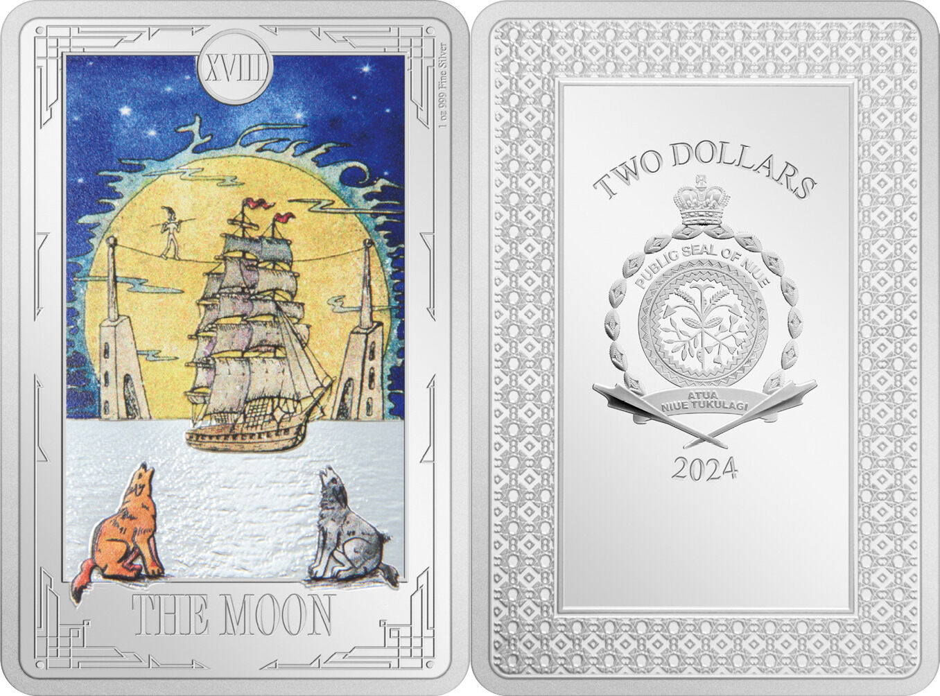 Niue 2$ 2024 1 oz Silver Coin Tarot Cards - The Moon Proof