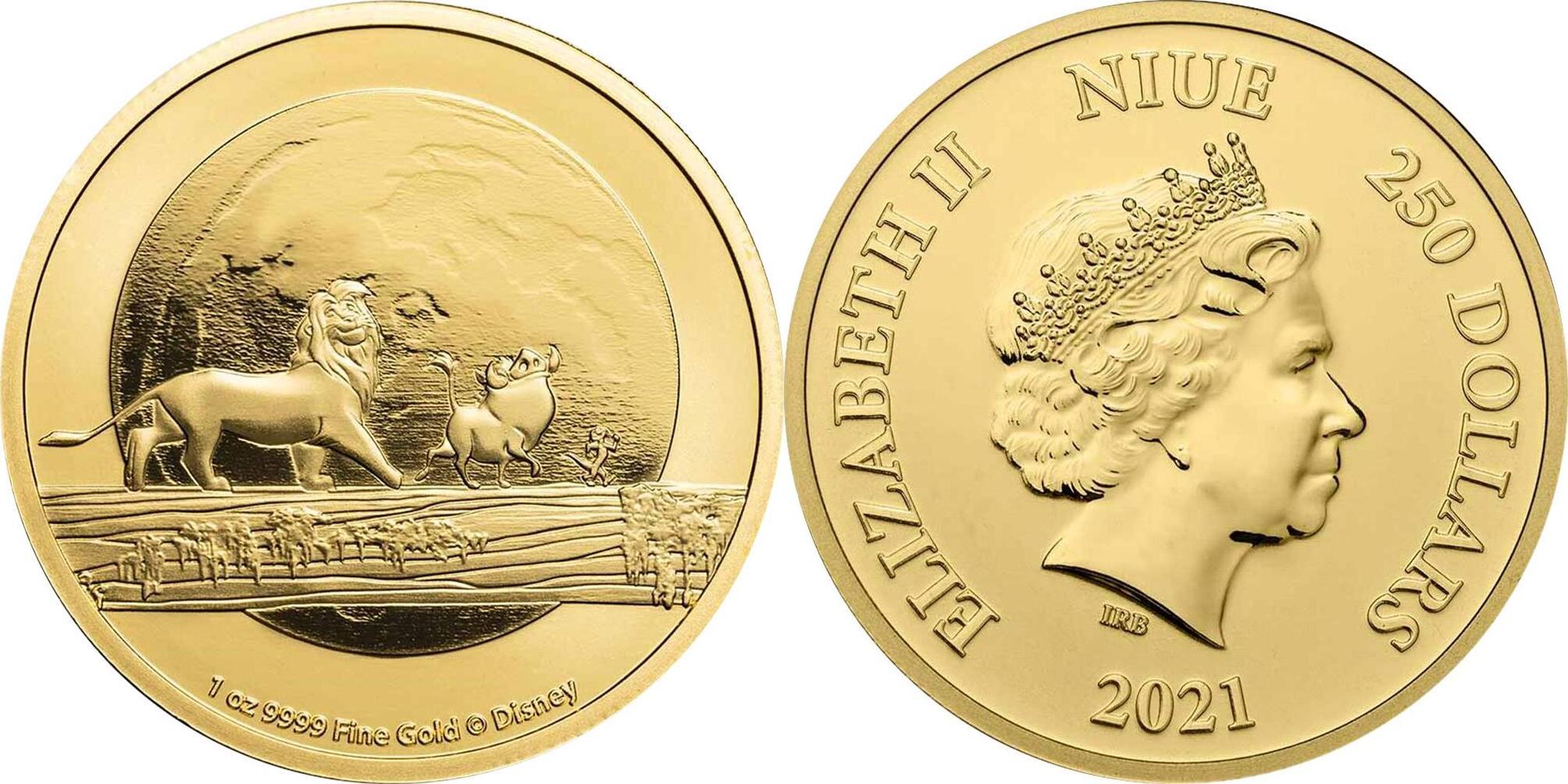 Niue 250$ 2021 1 oz Gold Coin Disney - The Lion King Hakuna Matata BU ...