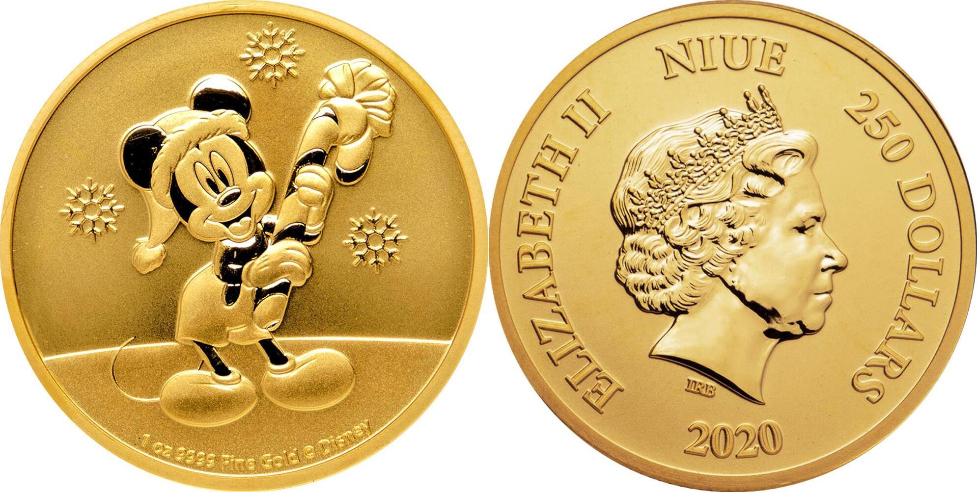 Niue 250$ 2020 1 oz Gold Coin Disney - Mickey Mouse Christmas BU