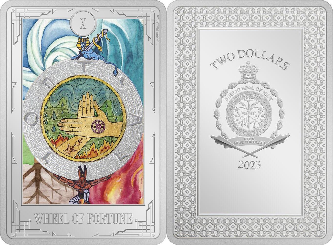 Niue 2$ 2023 1 oz Silver Coin Tarot Cards - The Wheel of Fortune