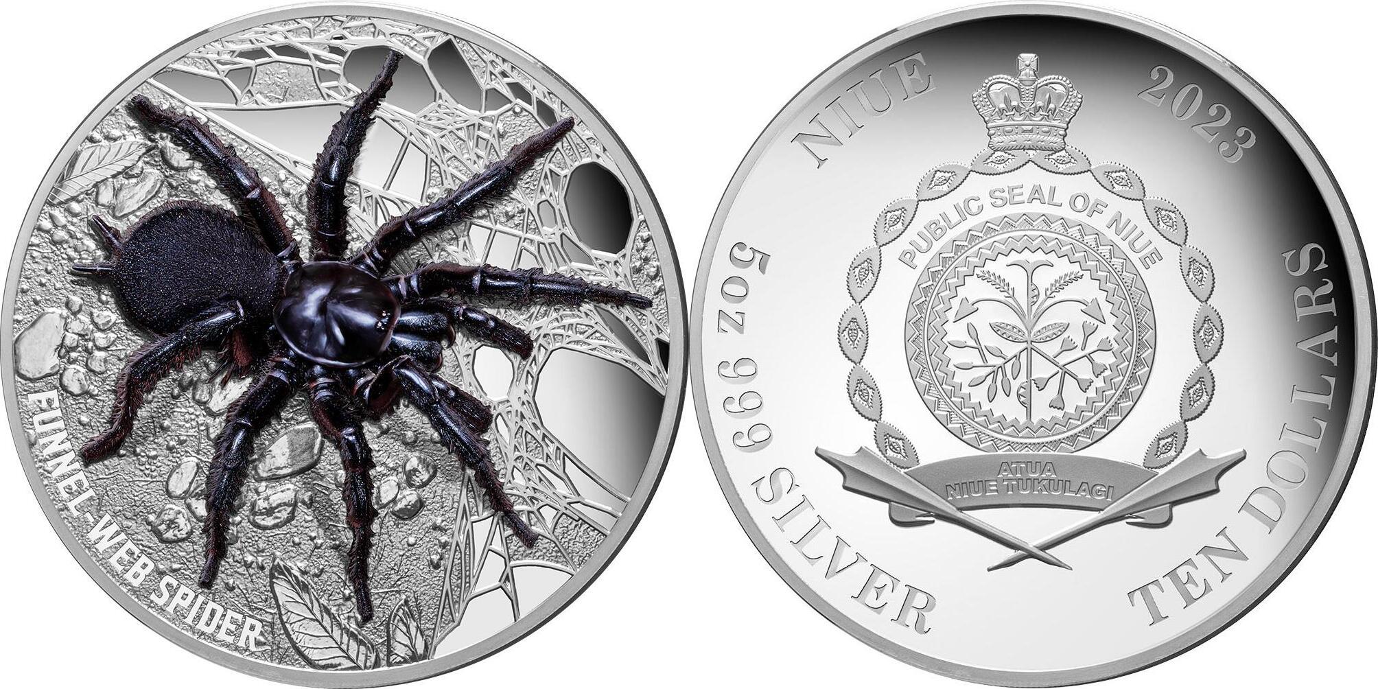 Niue 10$ 2023 5 oz Silver Coin Funnel Web Spider PP | MA-Shops
