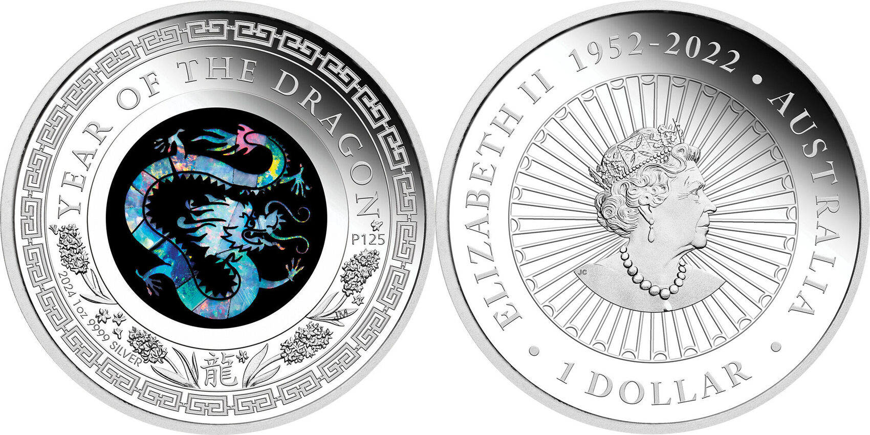 Australien 1$ 2024 1 oz Silver Coin Opal Lunar Series - Year of 