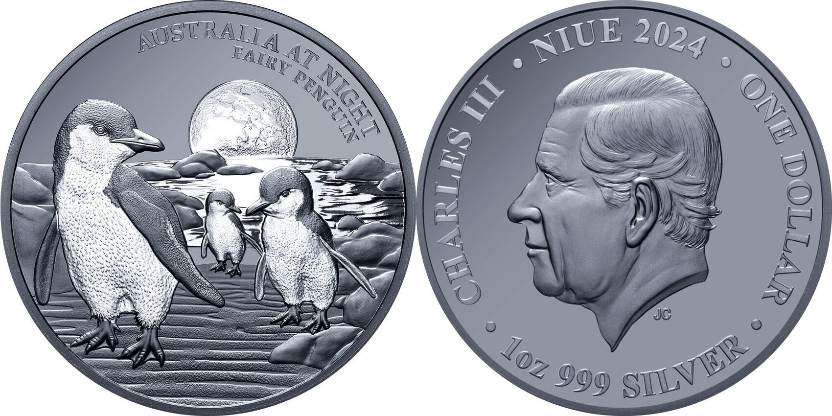 Niue 1$ 2024 1 oz Silver Coin Australia at Night - Fairy Penguin Black  Proof | MA-Shops