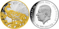 Niue 1$ 1 oz Silver Coin Peacock - Gilded -