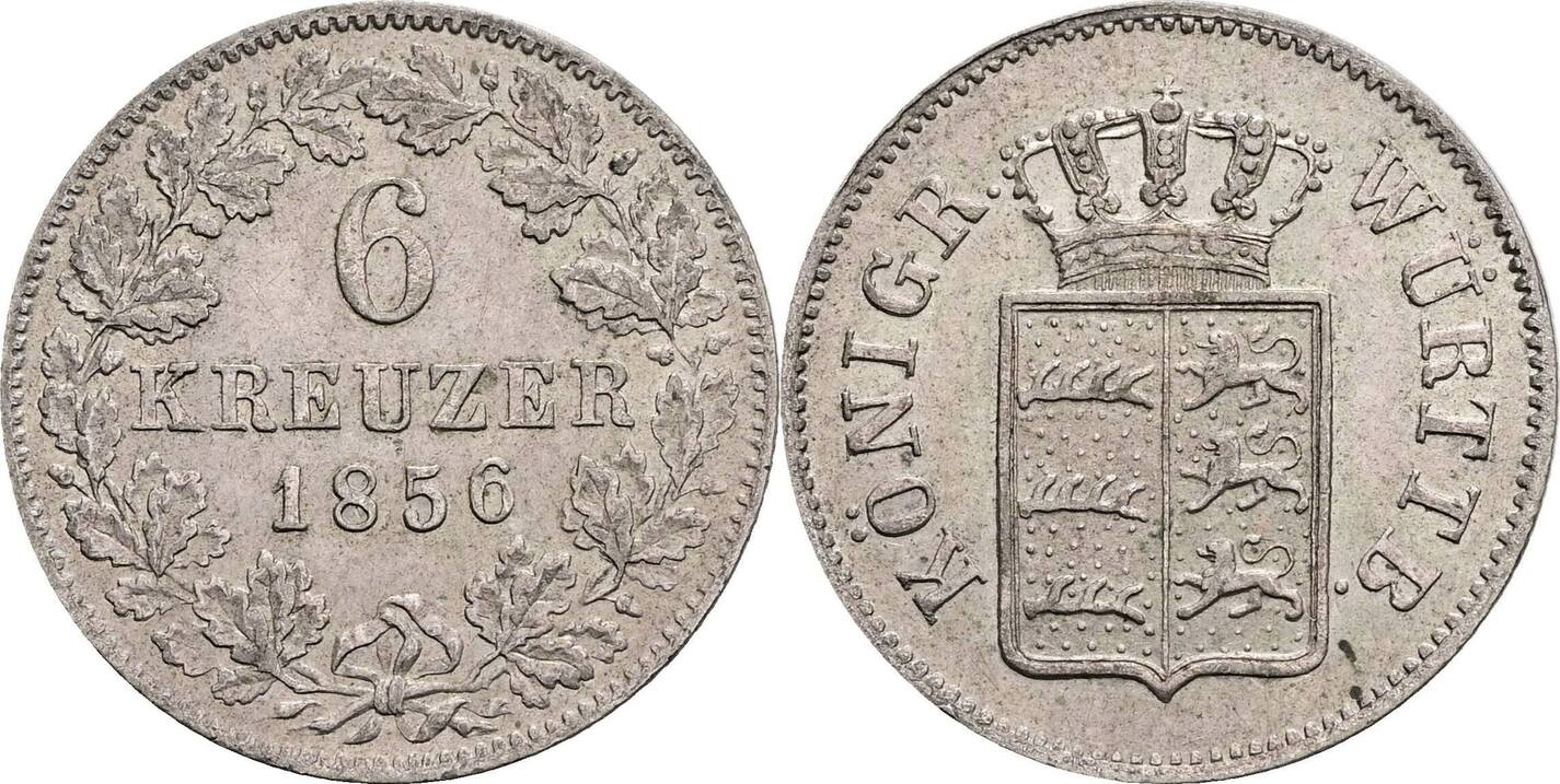 Württemberg, Wilhelm I. 1816-1864 6 Kreuzer 1856 | MA-Shops