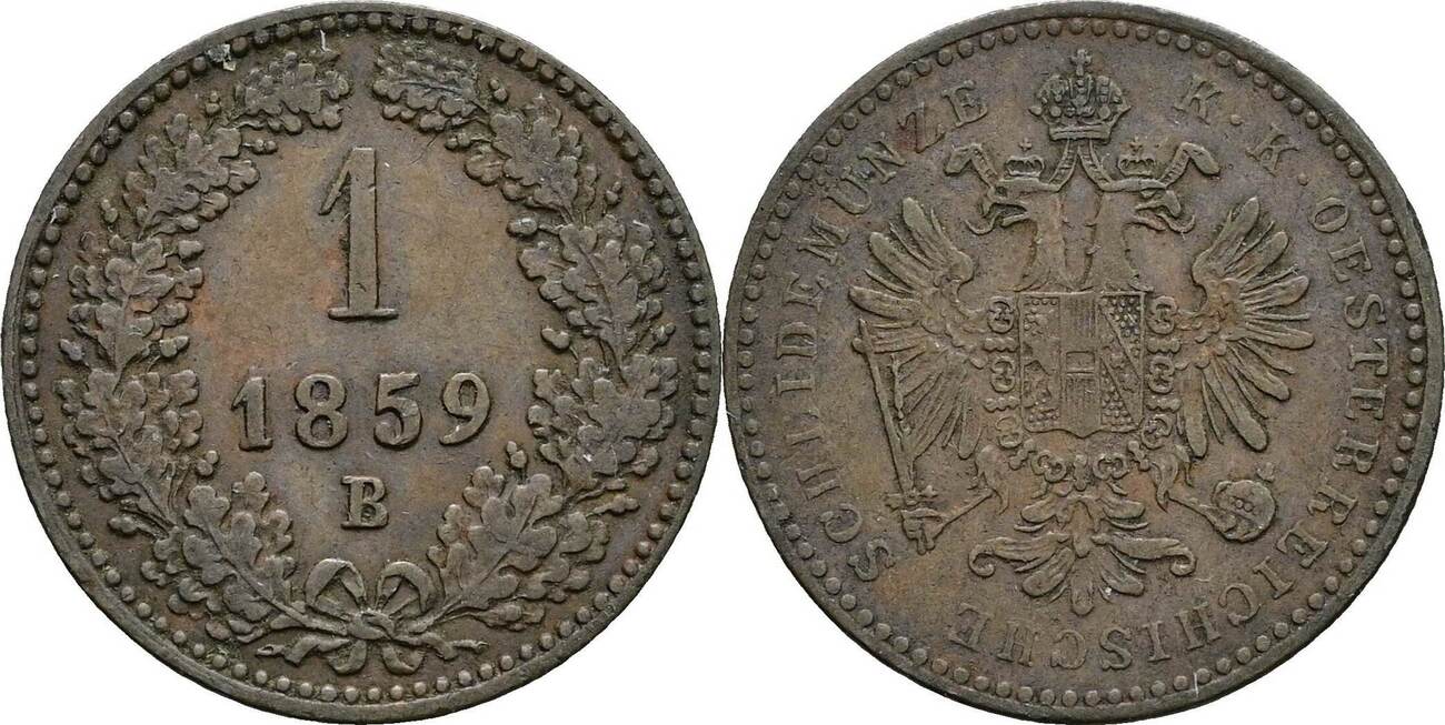 Österreich, Kaiser Franz Joseph I. 1 Kreuzer 1859 B, Kremnitz VF | MA-Shops