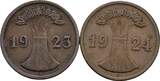 Deutsches Reich Lot 2 Stück 2 Rentenpfennig 1923J + 1924J ss- bis ss