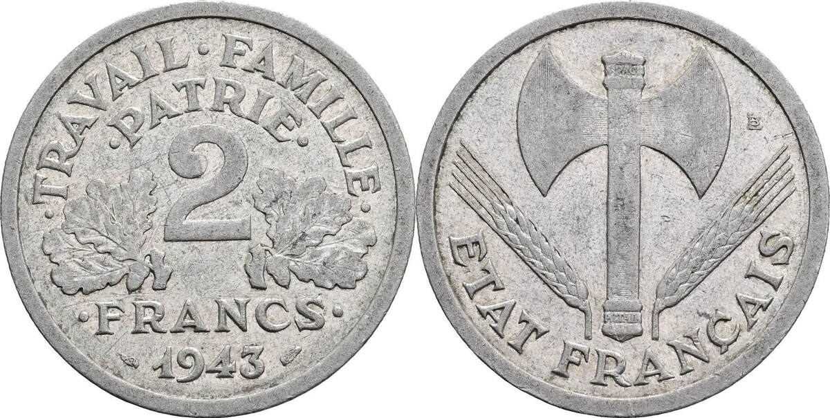 Frankreich 2 Francs 1943 VF MA Shops