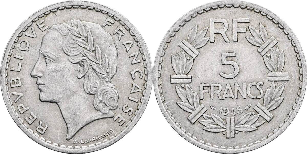 Frankreich 5 Francs 1945 VF EF