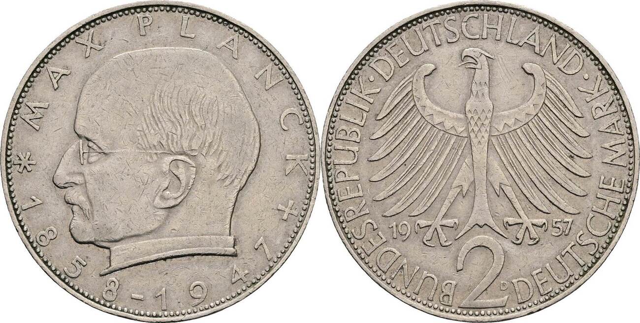 Deutschland 2 Deutsche Mark 1957 D Max Planck 1858-1947 VF+ | MA-Shops