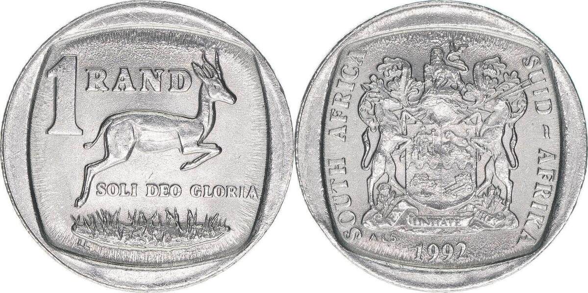 1 ранд в рублях. 1 Rand 1892 soli deo Gloria 1992 een Rand one.