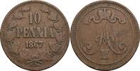 Finnland Großfürstentum (1809-1917) 10 Penniä Alexander II. 1855-1881 -